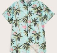 Guys Flamingo & Tree Print Shirt