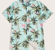 Guys Flamingo & Tree Print Shirt