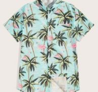 Guys Flamingo & Tree Print Shirt