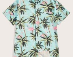 Guys Flamingo & Tree Print Shirt