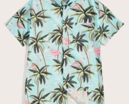 Guys Flamingo & Tree Print Shirt
