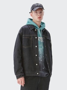 Guys Flap Pocket Button Denim Jacket