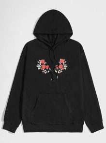 Guys Floral Graphic Pocket Drawstring Hoodie