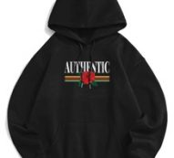 Guys Floral Letter Print Drawstring Hoodie