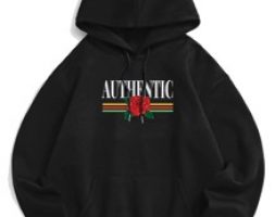 Guys Floral Letter Print Drawstring Hoodie