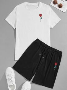 Guys Floral Tee & Drawstring Track Shorts