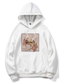 Guys Floral & Letter Graphic Kangaroo Pocket Drawstring Hoodie