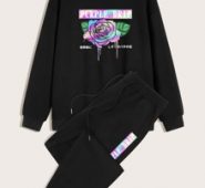 Guys Floral & Letter Graphic Tee & Sweatpants