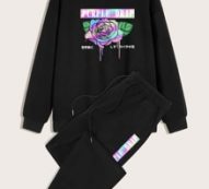 Guys Floral & Letter Graphic Tee & Sweatpants