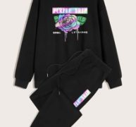 Guys Floral & Letter Graphic Tee & Sweatpants