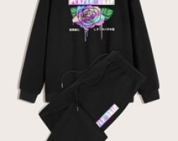 Guys Floral & Letter Graphic Tee & Sweatpants