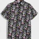 Guys Floral & Skeleton Print Button Front Shirt