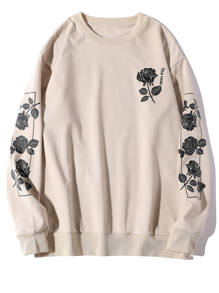 Guys Flower And Letter Graphic Sweatshirt