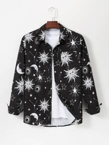 Guys Galaxy Print Pocket Front Button Up Shirt