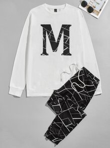 Guys Geo And Letter Graphic Pullover & Sweatpants