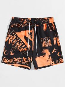 Guys Graffiti Graphic Drawstring Shorts 7''