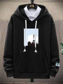 Guys Graphic Print Drawstring Hoodie