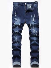 Guys Graphic Print Ripped Jeans