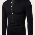 Guys Half Button Stand Neck Polo Shirt