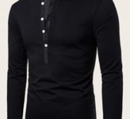 Guys Half Button Stand Neck Polo Shirt