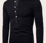 Guys Half Button Stand Neck Polo Shirt