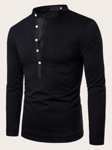 Guys Half Button Stand Neck Polo Shirt