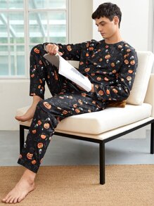 Guys Halloween Print PJ Set