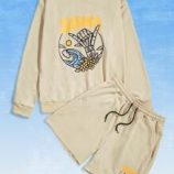 Guys Halloween Print Sweatshirt & Drawstring Track Shorts