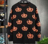 Guys Halloween Pumpkin Print Sweater