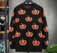 Guys Halloween Pumpkin Print Sweater