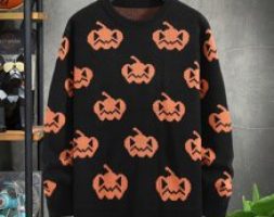 Guys Halloween Pumpkin Print Sweater