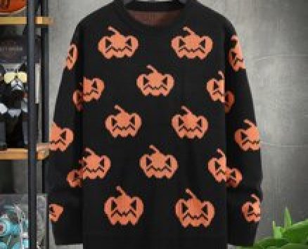Guys Halloween Pumpkin Print Sweater