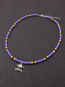 Guys Halloween Skull Charm Beaded Necklace