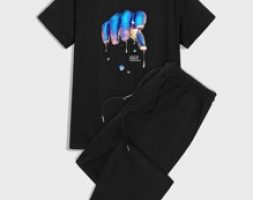 Guys Hand And Slogan Graphic Tee & Drawstring Waist Sweatpants