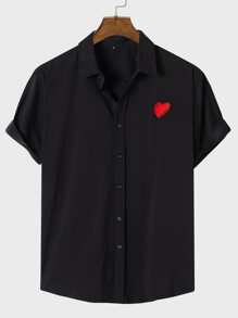 Guys Heart Embroidered Button Through Shirt