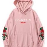 Guys Japanese Letter Rose Graphic Hoodie