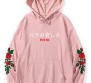 Guys Japanese Letter Rose Graphic Hoodie