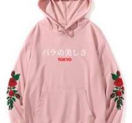 Guys Japanese Letter Rose Graphic Hoodie