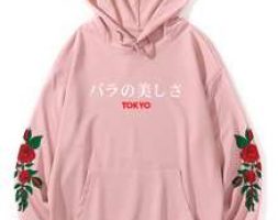 Guys Japanese Letter Rose Graphic Hoodie