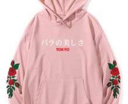 Guys Japanese Letter Rose Graphic Hoodie