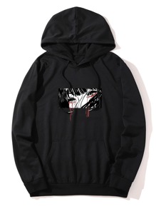 Guys Kangaroo Pocket Comic Graphic Drawstring Hoodie