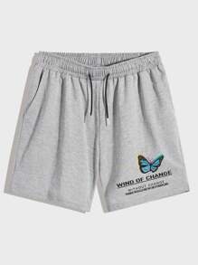 Guys Letter Butterfly Graphic Drawstring Shorts