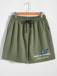 Guys Letter Butterfly Graphic Drawstring Shorts