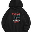 Guys Letter Car Graphic Kangaroo Pocket Drawstring Hoodie