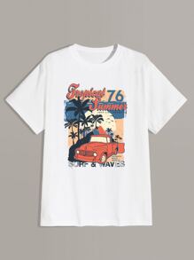 Guys Letter Car & Tropical Graphic Tee