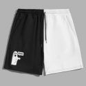 Guys Letter Cartoon Colorblock Drawstring Shorts