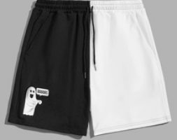 Guys Letter Cartoon Colorblock Drawstring Shorts