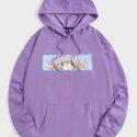 Guys Letter Cartoon Graphic Kangaroo Pocket Drawstring Hoodie