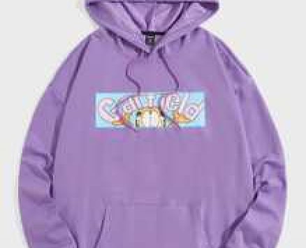 Guys Letter Cartoon Graphic Kangaroo Pocket Drawstring Hoodie