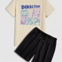 Guys Letter Cartoon Graphic Tee & Drawstring Shorts